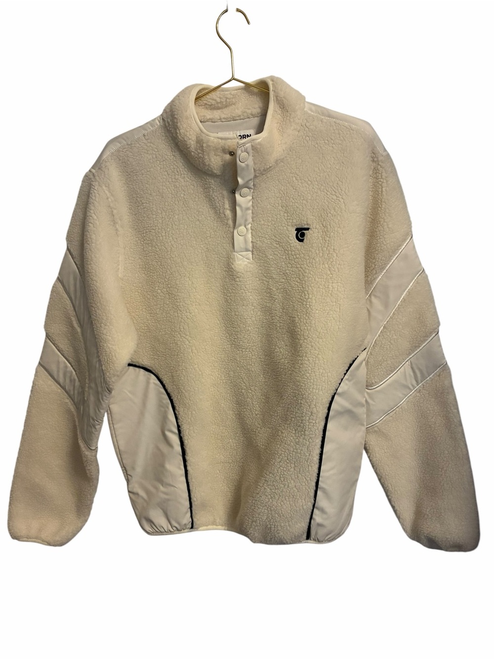 Tretorn Arch Fleece Pullover Cream Sherpa Quarter Snap Mock Neck Jacket NEW